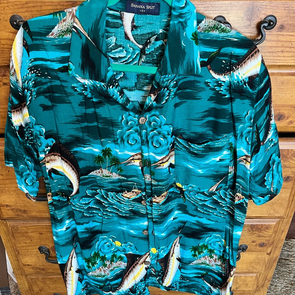 Banana Split Men's Teal Casual Button Down Shirt